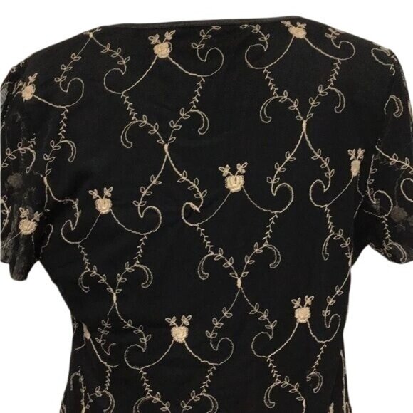 Lane Bryant Women’s Short Sleeve Sweetheart Neck Embroidered Sheer Net Top - Picture 5 of 8